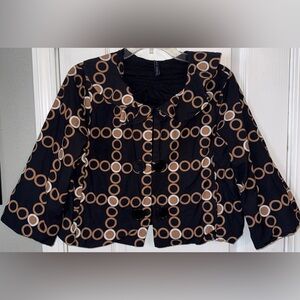Kas Designs Like New Black and Brown Circle Pattern Crop Jacket